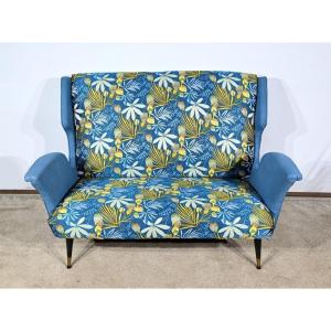 2-seater Bench In Azure Blue Fabric – 1940