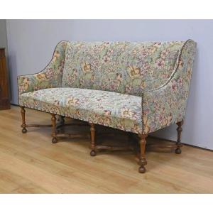 Important Estate Bench With Floral Fabric, Louis XIV Period - Early 18th Century