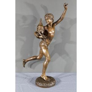 Bronze “winner In Cockfight”, Signed A. Falguière – 2nd Part 19th Century