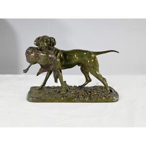 Bronze “braque Au Canard”, Signed Pj Mêne – Mid 19th Century