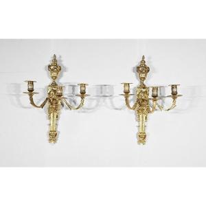 Pair Of Gilt Bronze Wall Lights, Louis XVI Style – Mid 19th Century