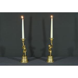 Pair Of Gilt Bronze Candlesticks – Mid 19th Century