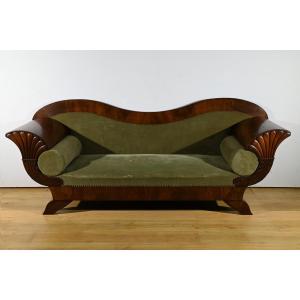 Mahogany Burl Sofa, Biedermeier Style – Late 19th Century
