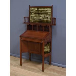 Rare English Mahogany Bonheur Du Jour, Lazarus & Cie, Calcutta – 2nd Half Of The 19th Century