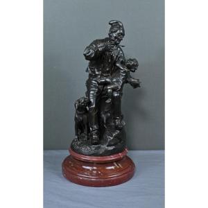 Bronze “the First Meal” By V. Rousseau – Early 20th Century