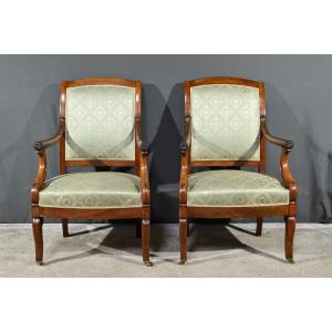 Pair Of Mahogany Armchairs With Crosses, Restoration Period – Early 19th Century