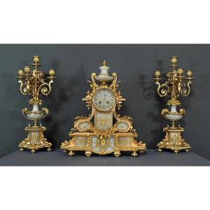 Important Gilt Bronze Fireplace Set, Louis XVI Style – Late 19th Century