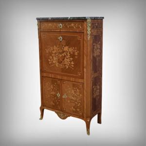  Rosewood Marquetry Secretary, Louis XV / Louis XVI Transition Style - Early 20th Century