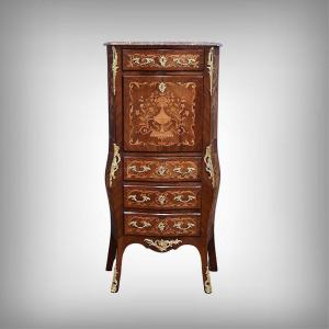 Secretary In Precious Wood Marquetry, Transition Style, Napoleon III Period – Mid-19th Century