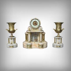 Marble And Bronze Fireplace Set, “a l'Espérance”, By H. Godchot – Late 19th Century