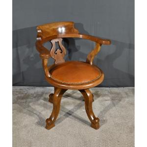 Victorian Walnut Swivel Armchair, England – 2nd Half Of The 19th Century