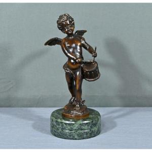 Bronze Putto With Tambourine, Signed A.moreau – Late 19th Century