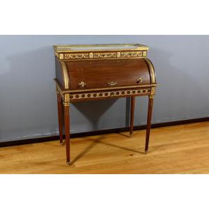 Louis XVI Style Mahogany Cylinder Desk - Part 2 Of The 19th Century