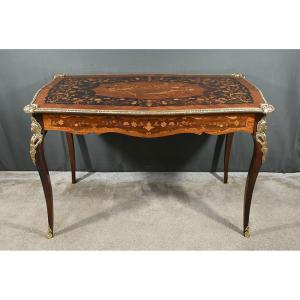 Rosewood And Marquetry Desk Table, Napoleon III Period – 2nd Part Of The 19th Century