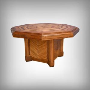 Octagonal Extending Table In Rosewood And Mahogany, Art Deco Style – 1920