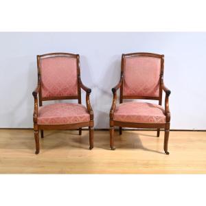 Pair Of Mahogany Armchairs, Restoration Period – Early 19th Century