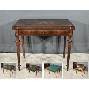 Marquetry System Table, Louis XVI Style – 2nd Half Of The 19th Century