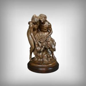 Terracotta Sculpture “the Faun Family”, After Clodion – Late 19th Century
