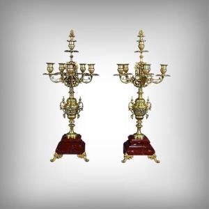 Pair Of Important Bronze Candelabra, Renaissance Style – 1920