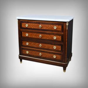 Louis XVI Style Marquetry Chest Of Drawers In Rosewood And Palisander – Late 19th Century