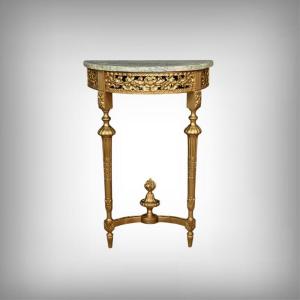 Small Half-moon Console In Marble And Gilded Wood, Louis XVI Style – 20th Century