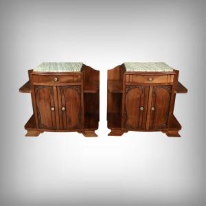 Pair Of Walnut Bedside Tables, Art Deco – 1920