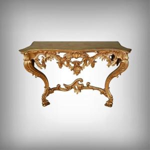 Important Giltwood Wall Console, Louis XV Style – Mid-20th Century