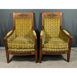 Pair Of Mahogany "bergère" Armchairs, Empire Period – Early 19th Century
