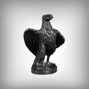 Bronze Sculpture "the Watchful Eagle", After T. Gechter – Late 19th Century