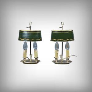 Pair Of Brass "bouillotte" Lamps, Empire Style – Early 20th Century
