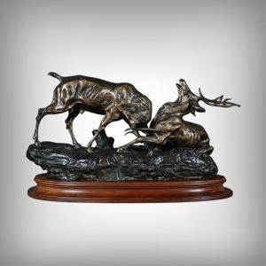 Important Bronze Sculpture "the Stag Fight" By T. Cartier – Early 20th Century