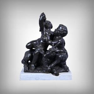 Bronze Sculpture "the Childhood Of Bacchus" After Clodion – Part 2, 19th Century