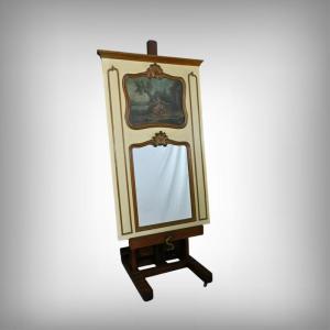 Painted Wooden Trumeau Mirror, Louis XV Style – Late 19th Century