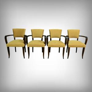 Set Of 4 Bridge Armchairs, Art Deco, In The Style Of J.leleu – 1940