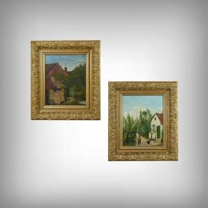 Pair Of Paintings "country Scenes", Signed A. Minne – Late 19th Century