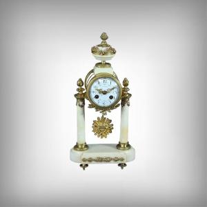 Marble And Bronze Clock, Louis XVI Style, Mougin Clockworks, 1889 – Second Half Of The 19th Century