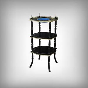 Blackened Wood Pedestal Table, "portrait Of Louis XVI", Napoleon III Period – Mid-19th Century