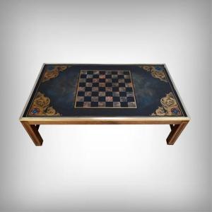 Large Mahogany Chessboard Coffee Table, Jansen Style – Part 2, 20th Century