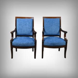  Pair Of Mahogany Armchairs, Restoration Period – Early 19th Century