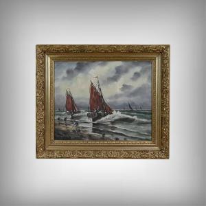 Painting "fishing Souvenir" Signed L. Henry – Late 19th Century