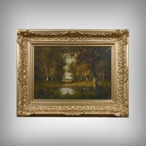 Painting "pond Under The Woods" Signed A. Salvignac – Early 20th Century