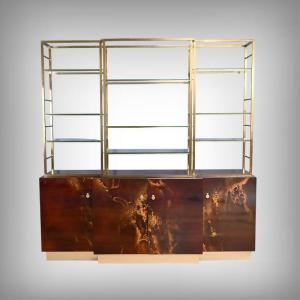 Rare Lacquered Bookcase Attributed To Guy Lefèvre, Maison Jansen - 1970