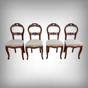 Suite Of 4 Mahogany Chairs, Napoleon III Period - 2nd Half 19th Century