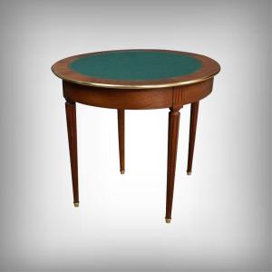 Mahogany Half Moon Games Table, Louis XVI Style - Early 20th Century