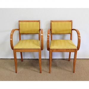 Pair Of Bridge Armchairs In Solid Beech - 1950/1960