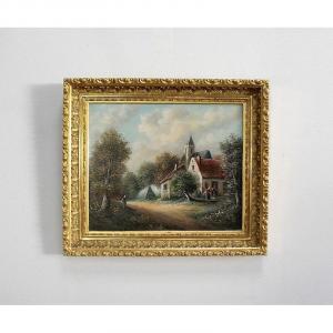 Painting 'country Village' Signed Vallet - Nineteenth