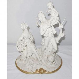 Biscuit Group From Capodimonte, Signed C. Villari - Twentieth