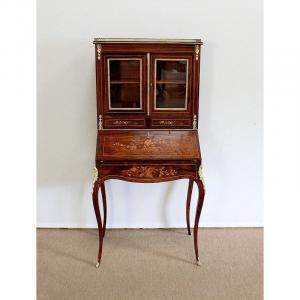 Small Showcase Desk In Rosewood And Marquetry, Napoleon III Period - Mid-19th Century