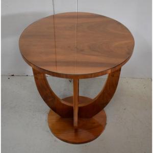 Small Walnut Pedestal Table, Art Deco - 1920s - 1930s