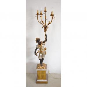 Nubian Torchiere Holder In Carved Wood, Venetian Taste - 1st Part Twentieth